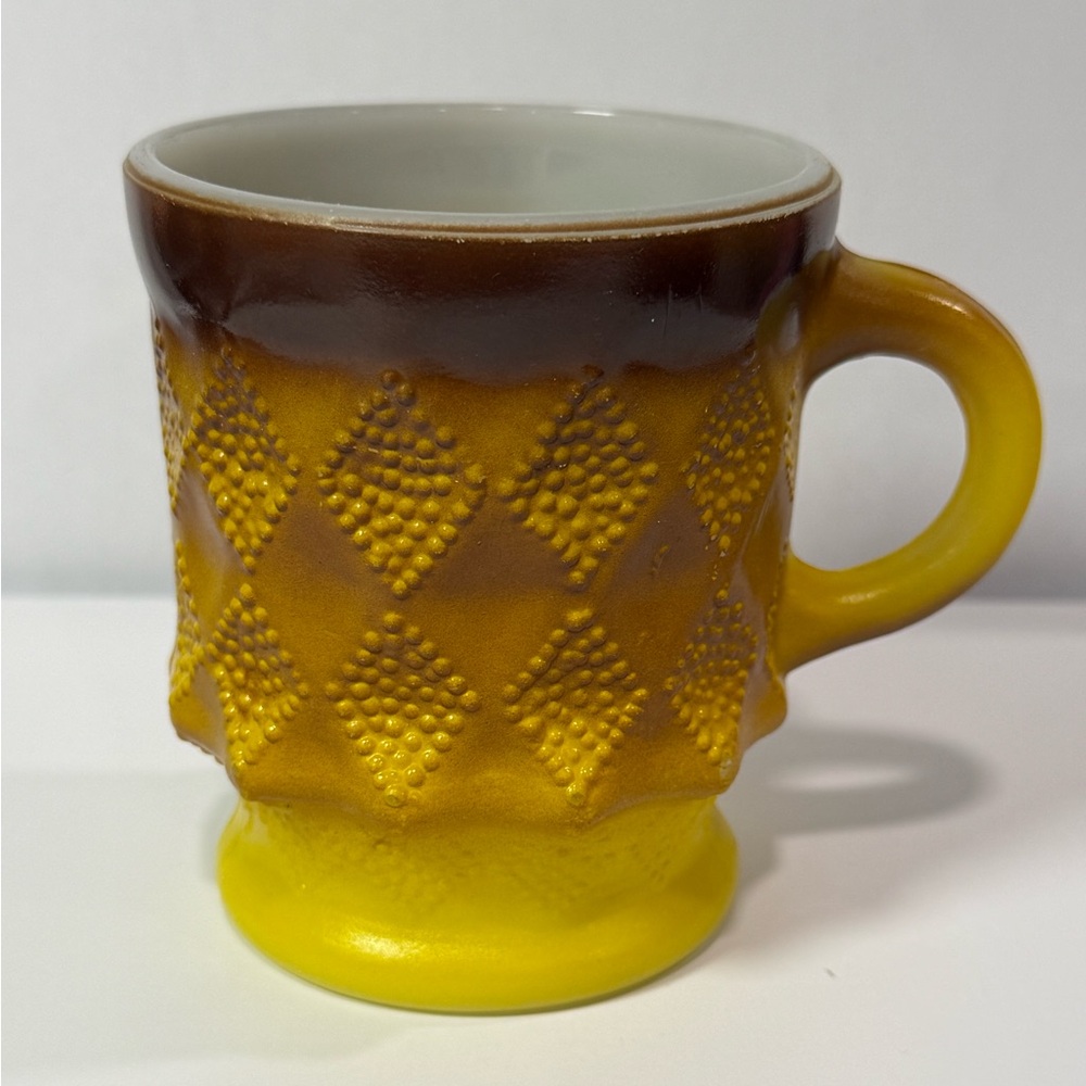 Vintage Anchor Hocking Fire-King Kimberly Mug | Amber Ombre Yellow Brown Milk